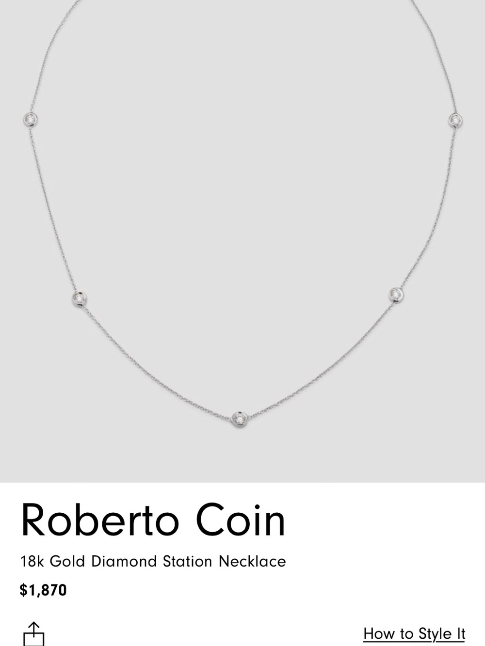 Roberto Coin White Gold Diamond Station Necklace with Bezel Diamonds